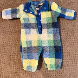 0-3 Month Old Navy Blue and Yellow Plaid Kids Footie Warm Bunting